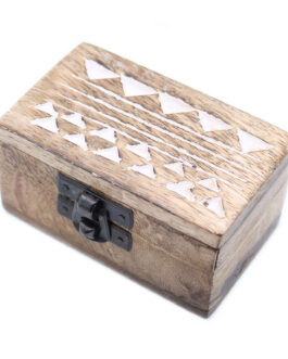 Cutie din lemn spalat alb – Cutie de pastile 3×1,5 Design aztec