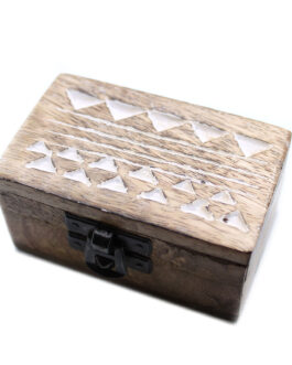 Cutie din lemn spalat alb – Cutie de pastile 3×1,5 Design aztec