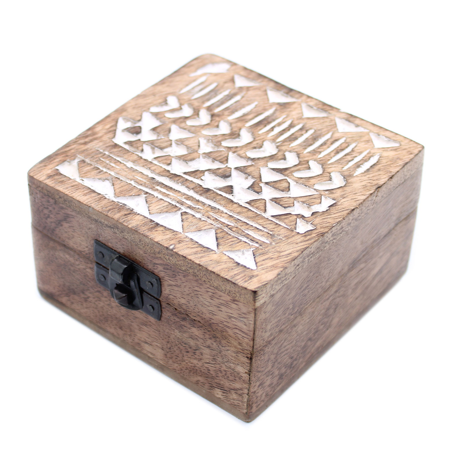Cutie din lemn spalat alb - design aztec 4x4