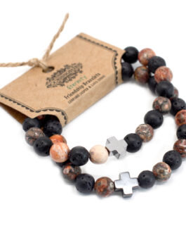 Set 2 bratari de prietenie cu pietre semipretioase – Eternity – Jasper din piele de leopard si piatra de lava