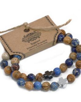 Set 2 Bratari de Prietenie cu Pietre semipretioase – Suport – Sodalite albastru si Picturestone