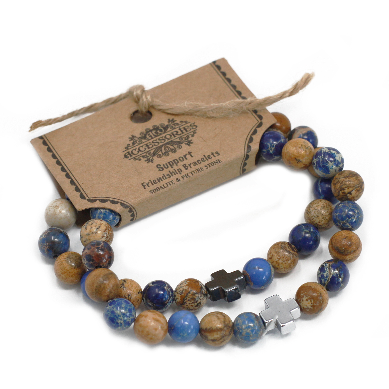 Set 2 Bratari de Prietenie cu Pietre semipretioase - Suport - Sodalite albastru si Picturestone 3 Set 2 Bratari de Prietenie cu Pietre semipretioase - Suport - Sodalite albastru si Picturestone