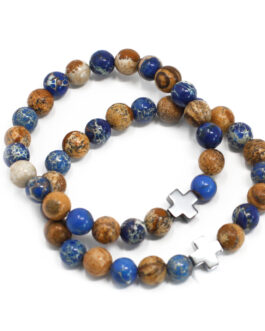 Set 2 Bratari de Prietenie cu Pietre semipretioase – Suport – Sodalite albastru si Picturestone