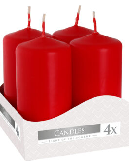 Set de 4 Lumânări Cilindru 40x80mm – Roșii