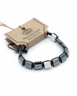 Bratara Shamballa Hematit Magnetic – Cuboizi Jasp Alb