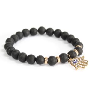 Hamsa / Black Agate - Brățară cu pietre semiprețioase