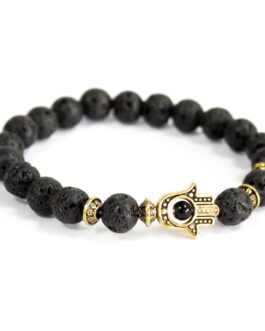 Gold Hamsa / Lava Stone – Brățară cu pietre semiprețioase