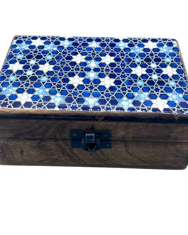 Cutie Mediu din Lemn Smaltat Ceramic – 15x10x6cm – Stele Albastre