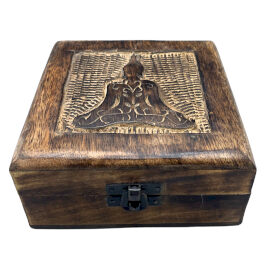 Cutie pătrată de suveniruri din lemn 13x13x6cm – Buddha