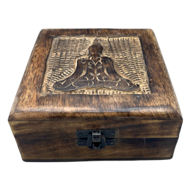 Cutie pătrată de suveniruri din lemn 13x13x6cm - Buddha