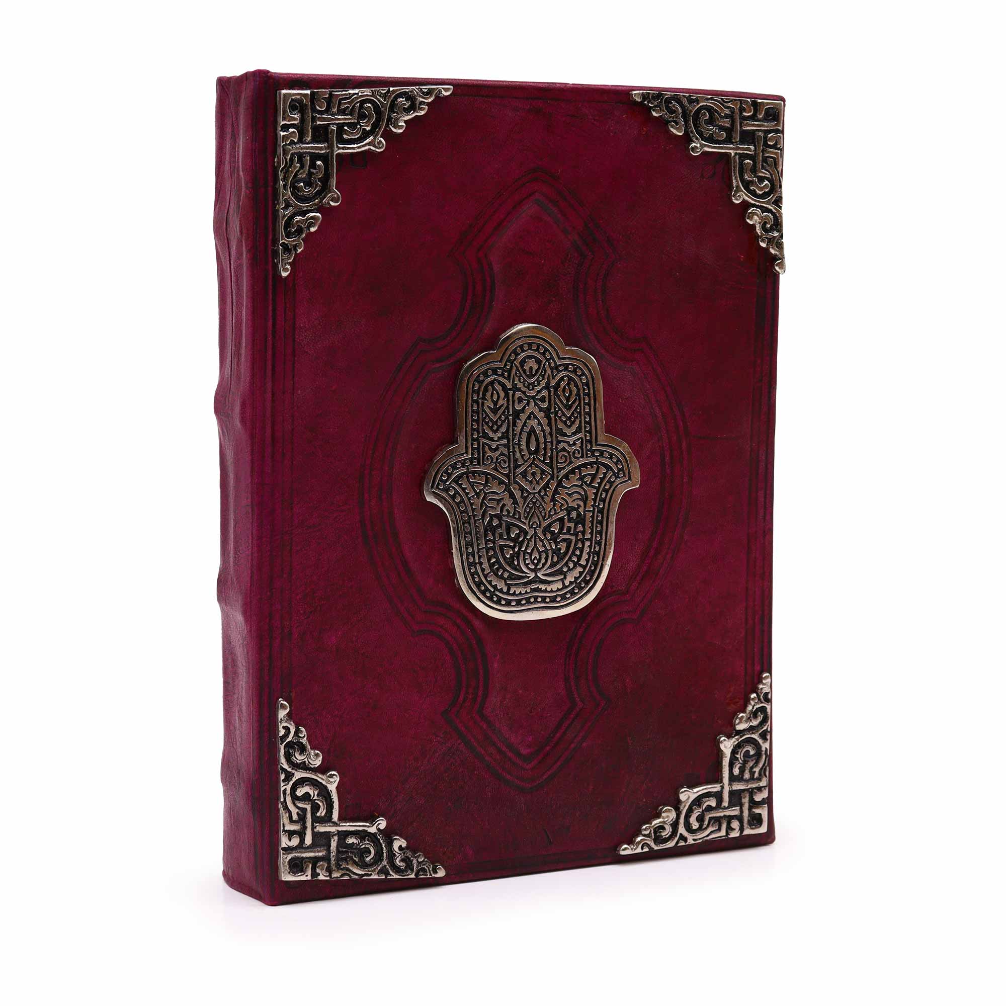 Agendă de Piele Groasă Roșie - Hamsa Decor Zinc - 200 pagini cu Chenar Decorativ - 26 x 18 cm 2 Agendă de Piele Groasă Roșie - Hamsa Decor Zinc - 200 pagini cu Chenar Decorativ - 26 x 18 cm