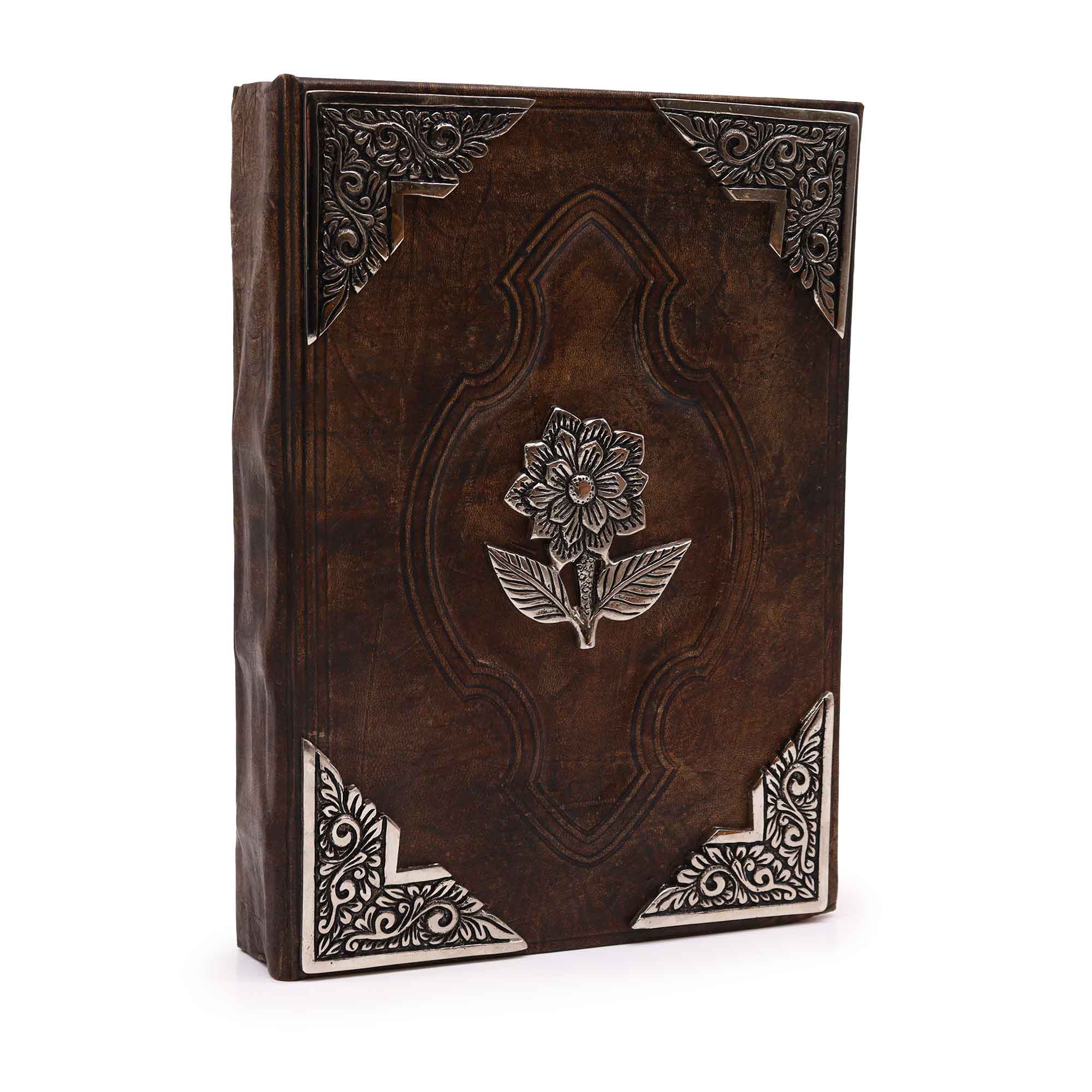 Agendă de Piele Groasă Maro - Trandafir - 200 pagini cu Chenar Decorativ - 26 x 18 cm