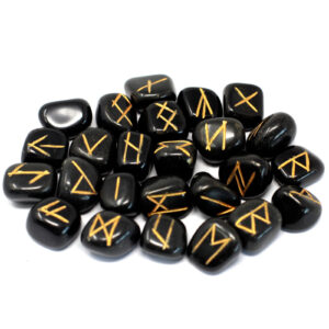 Set de pietre rune în husă - Agat negru 8 Set de pietre rune în husă - Agat negru