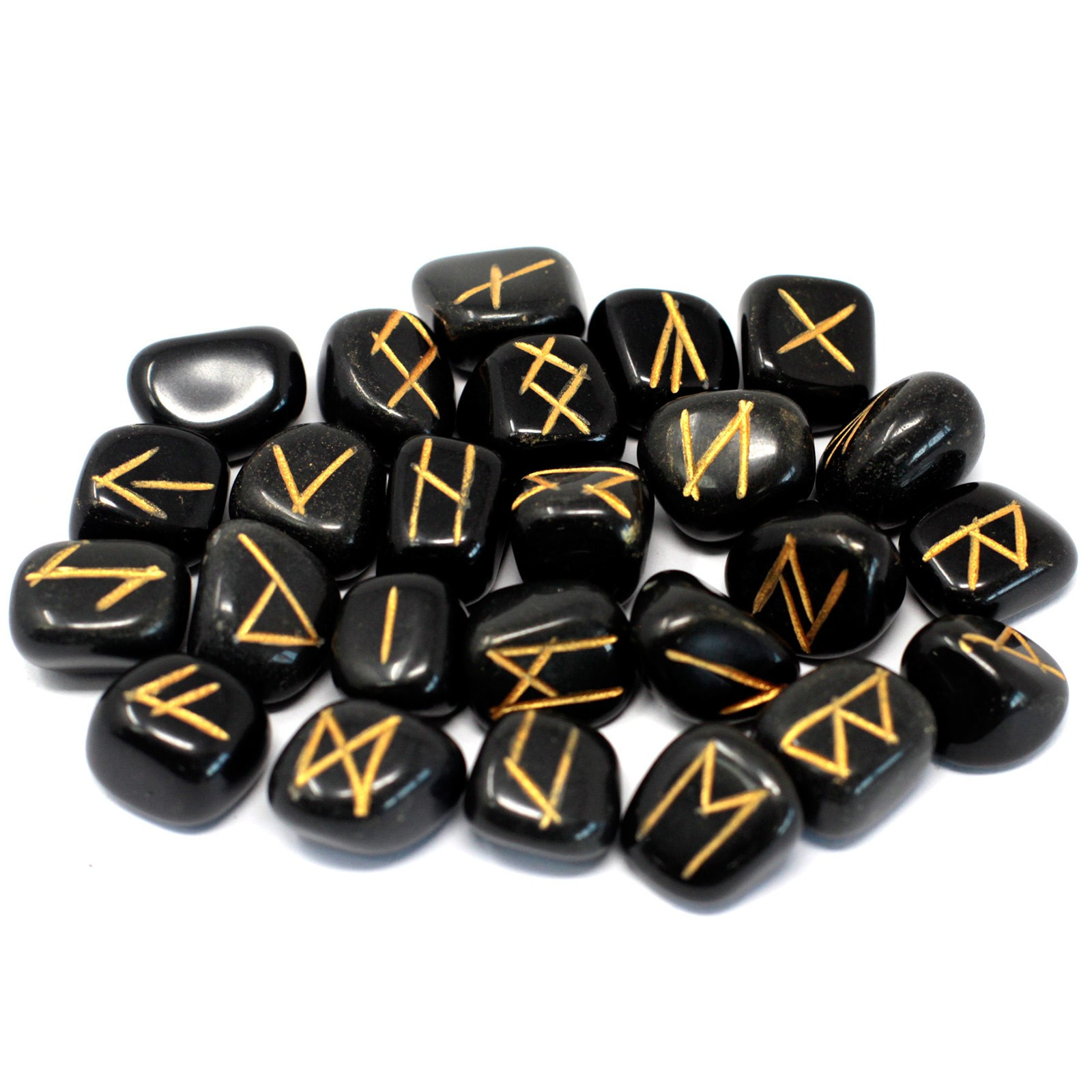 Set de pietre rune în husă - Agat negru 1 Set de pietre rune în husă - Agat negru
