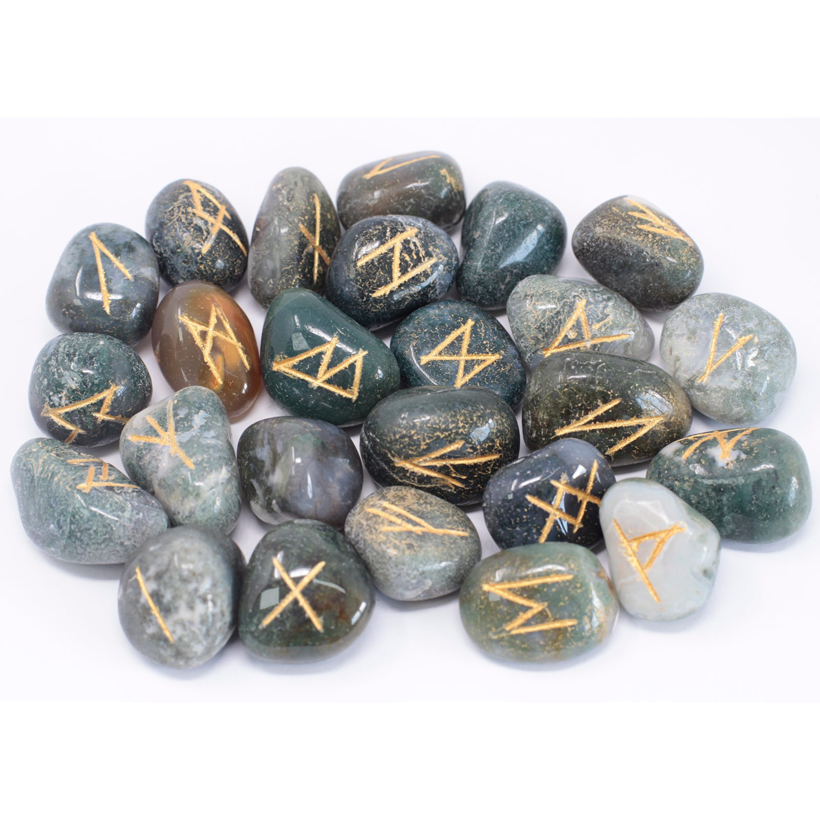 Rune Set în husă - Agat muşchi 2 Rune Set în husă - Agat muşchi