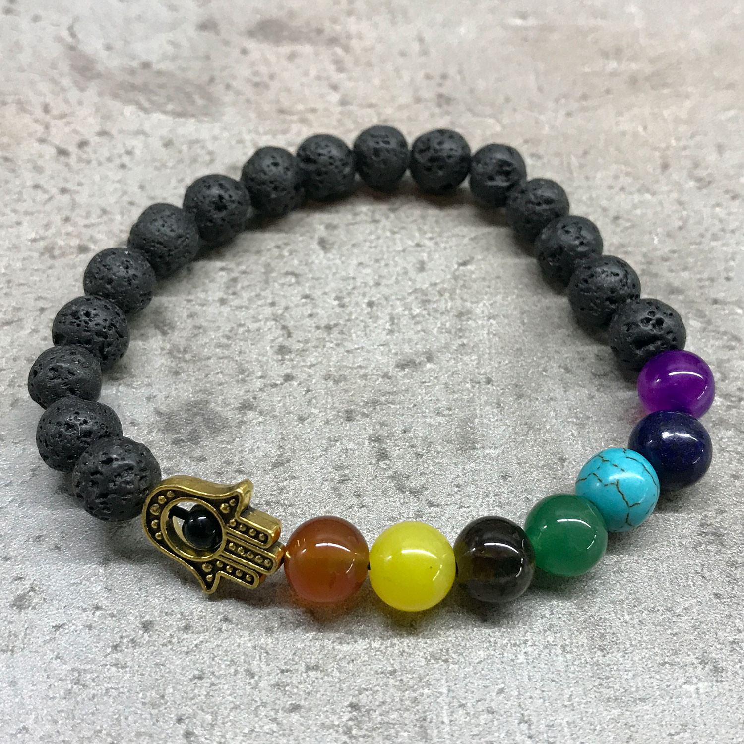 Brățară din piatră de lavă - Hamsa Chakra 4 Brățară din piatră de lavă - Hamsa Chakra - imagine 2