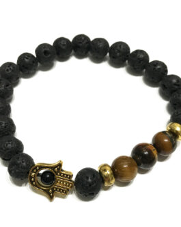 Brățară din piatră de lavă – Hamsa Ochi de tigru