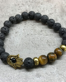 Brățară din piatră de lavă – Hamsa Ochi de tigru