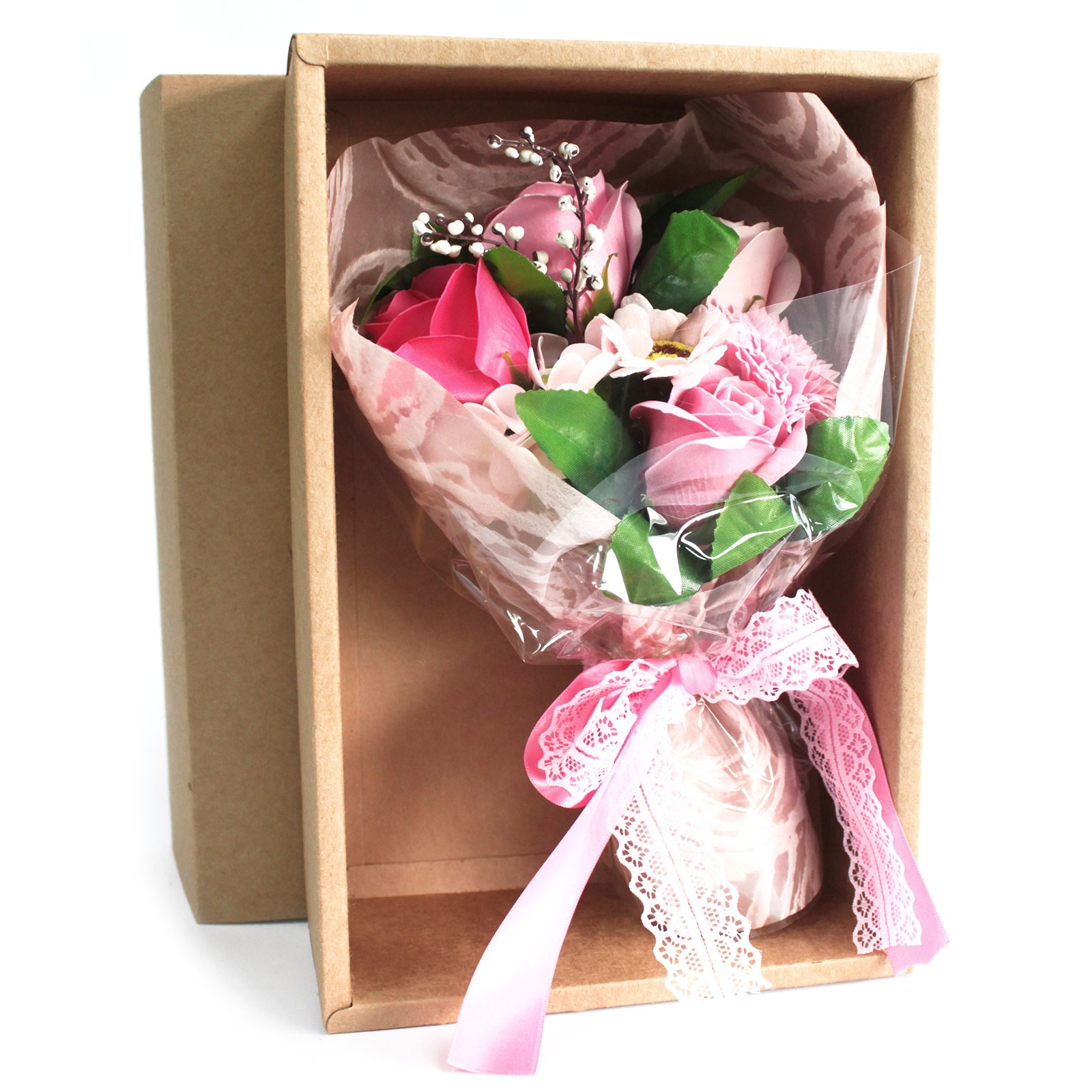 Buchet de flori săpun în cutie - roz 4 Buchet de flori săpun în cutie - roz - imagine 2
