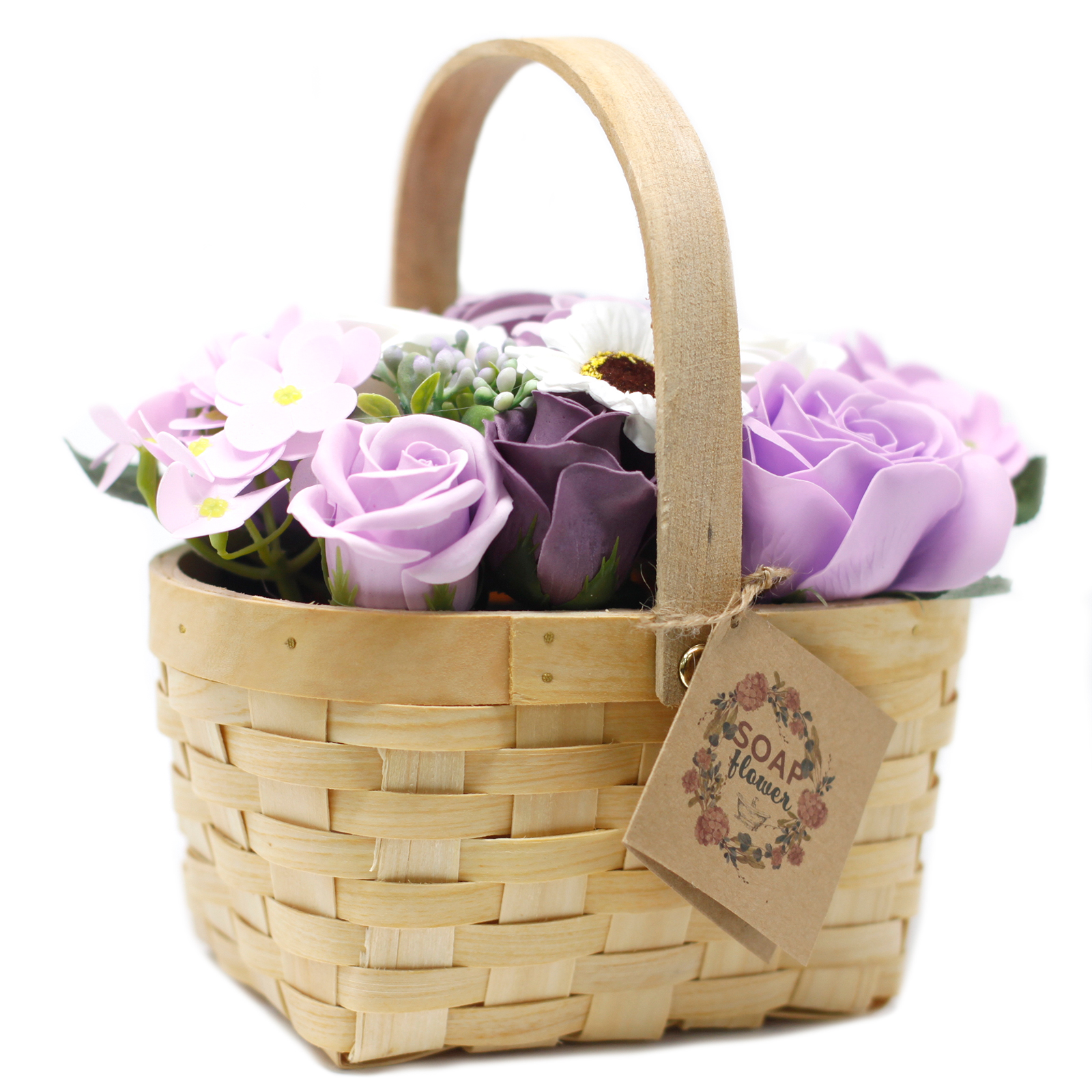 Buchet mare de liliac în coș de răchită