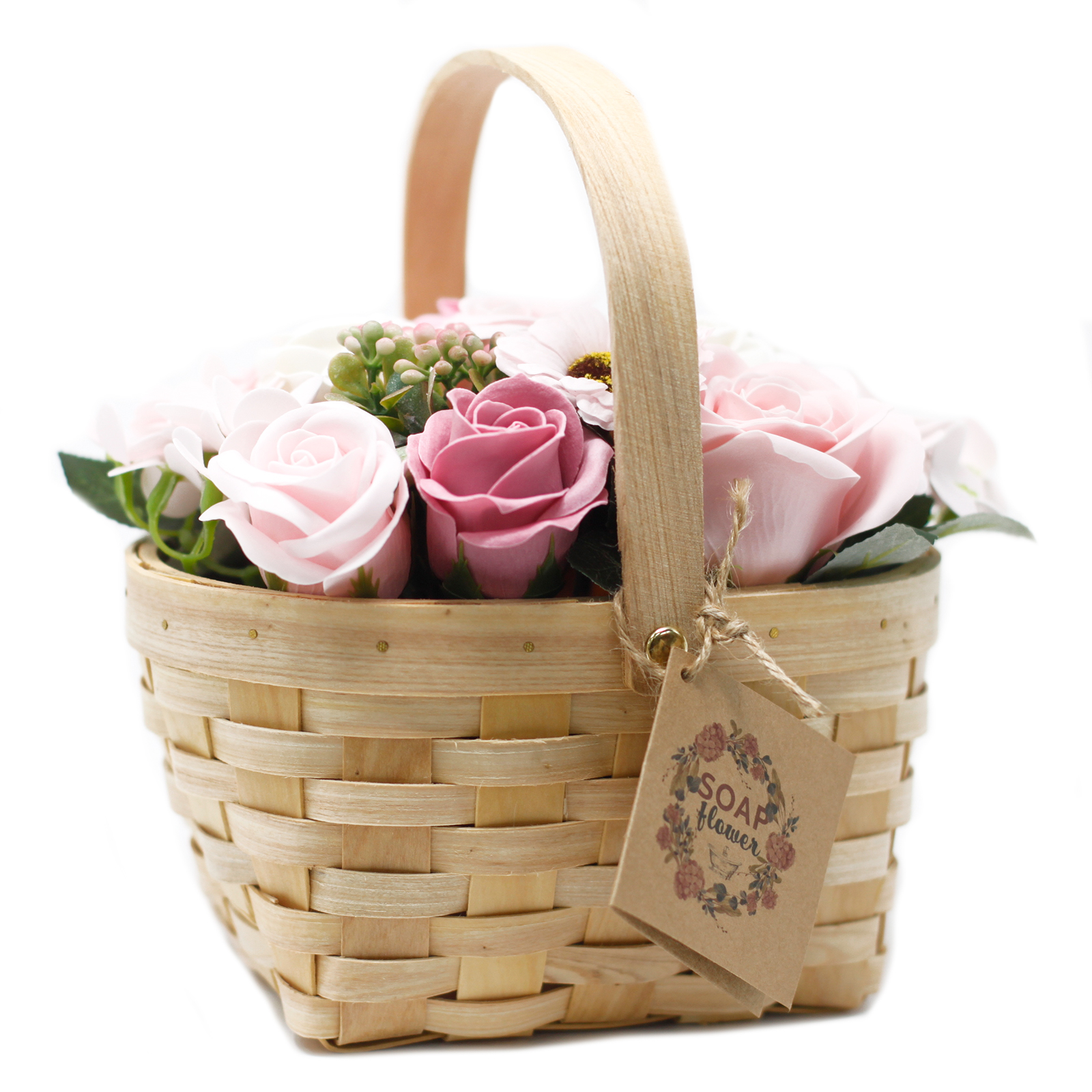 Buchet mare roz în coș de răchită