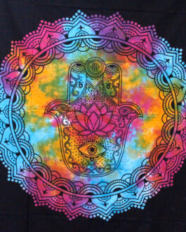 Cuvertură de pat simplă din bumbac + suspendat pe perete – Hamsa neagră 130cm x 200cm