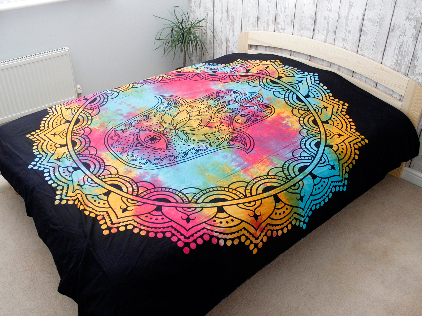 Cuvertură de pat dublă din bumbac + suspendat pe perete - Hamsa neagră 230cm x 200cm 5 Cuvertură de pat dublă din bumbac + suspendat pe perete - Hamsa neagră 230cm x 200cm - imagine 3