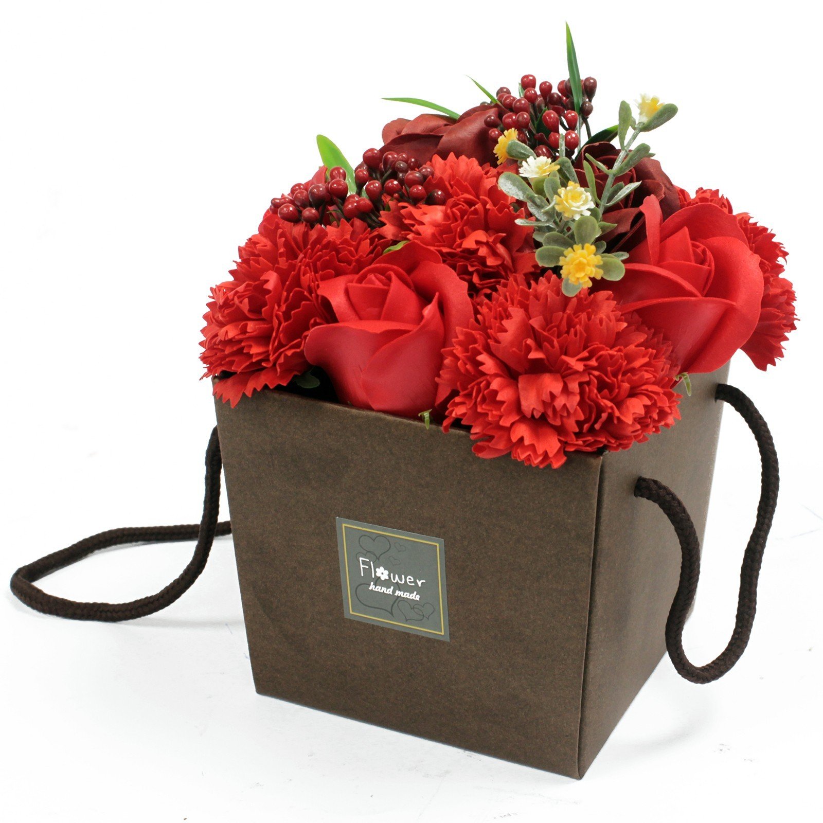 Buchet de flori de săpun - trandafir roșu și garoafe 1 Buchet de flori de săpun - trandafir roșu și garoafe