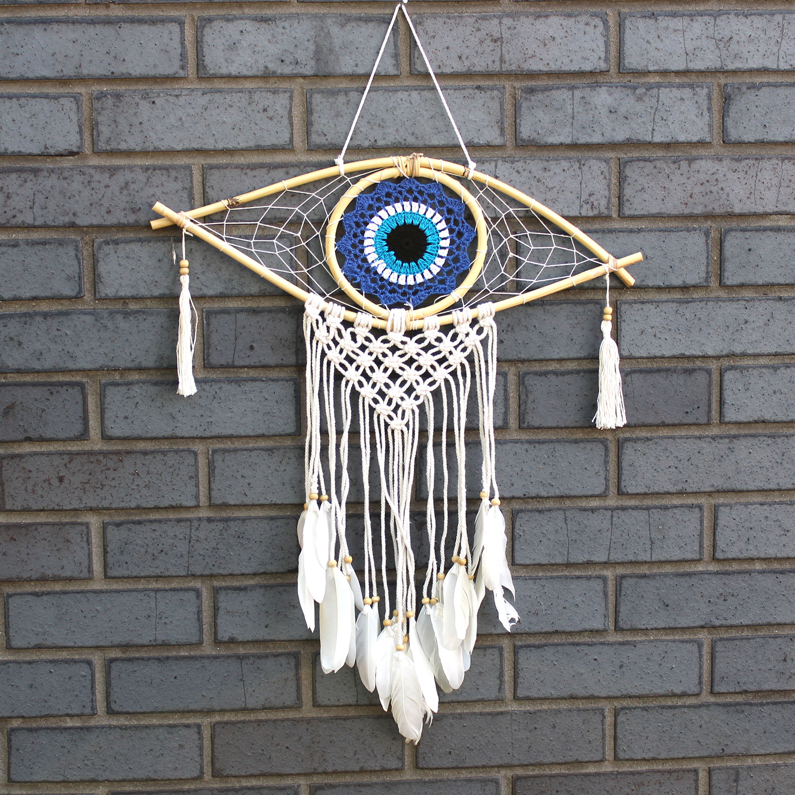 Dream Catcher (Prinzător de Vise) Protector - Ochi Mediu Macrame Albastru / Alb / Negru 2 Dream Catcher (Prinzător de Vise) Protector - Ochi Mediu Macrame Albastru / Alb / Negru