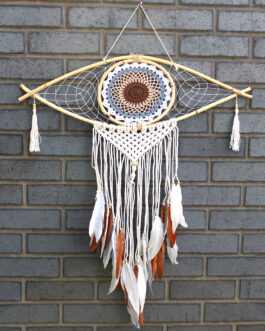 Dream Catcher (Prinzător de Vise) Protector – Ochi Mare Macrame – Alb / Gri / Maro