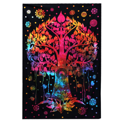 Cuvertură Dublă din Bumbac pentru Pat - Arborele Bodhi 2 Cuvertură Dublă din Bumbac pentru Pat - Arborele Bodhi