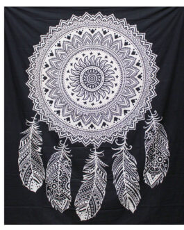 Cuvertură de pat dublă din bumbac B&W + Agatator de perete – Dreamcatcher