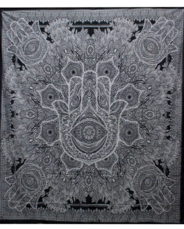 Cuvertură de pat dublă din bumbac B&W + agatat de perete – Hamsa