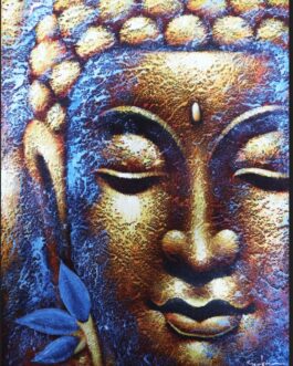 Pictură Buddah – Față de aur și Floare de Lotus