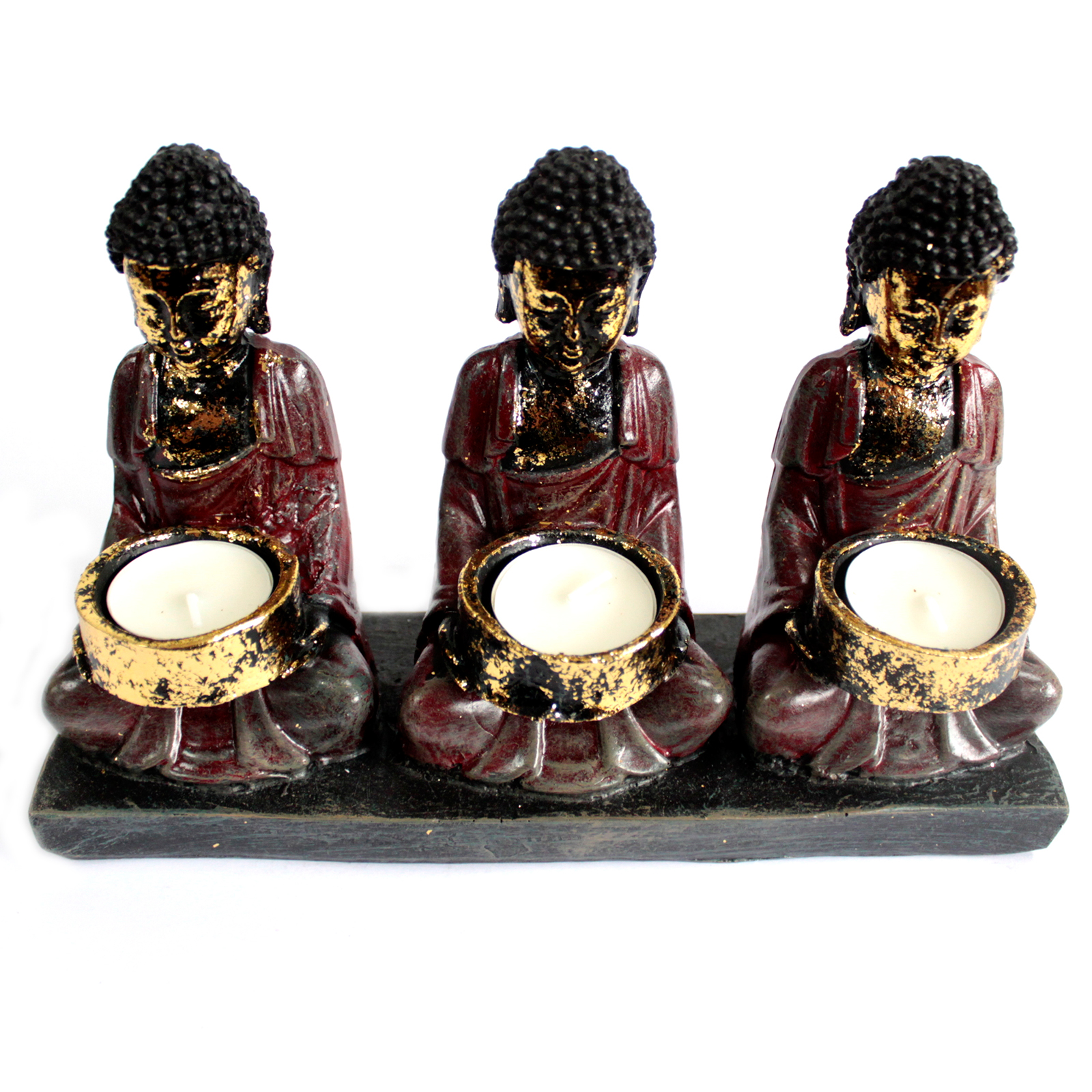 Buddha antic - Suport pentru lumânări pentru trei devotați 1 Buddha antic - Suport pentru lumânări pentru trei devotați