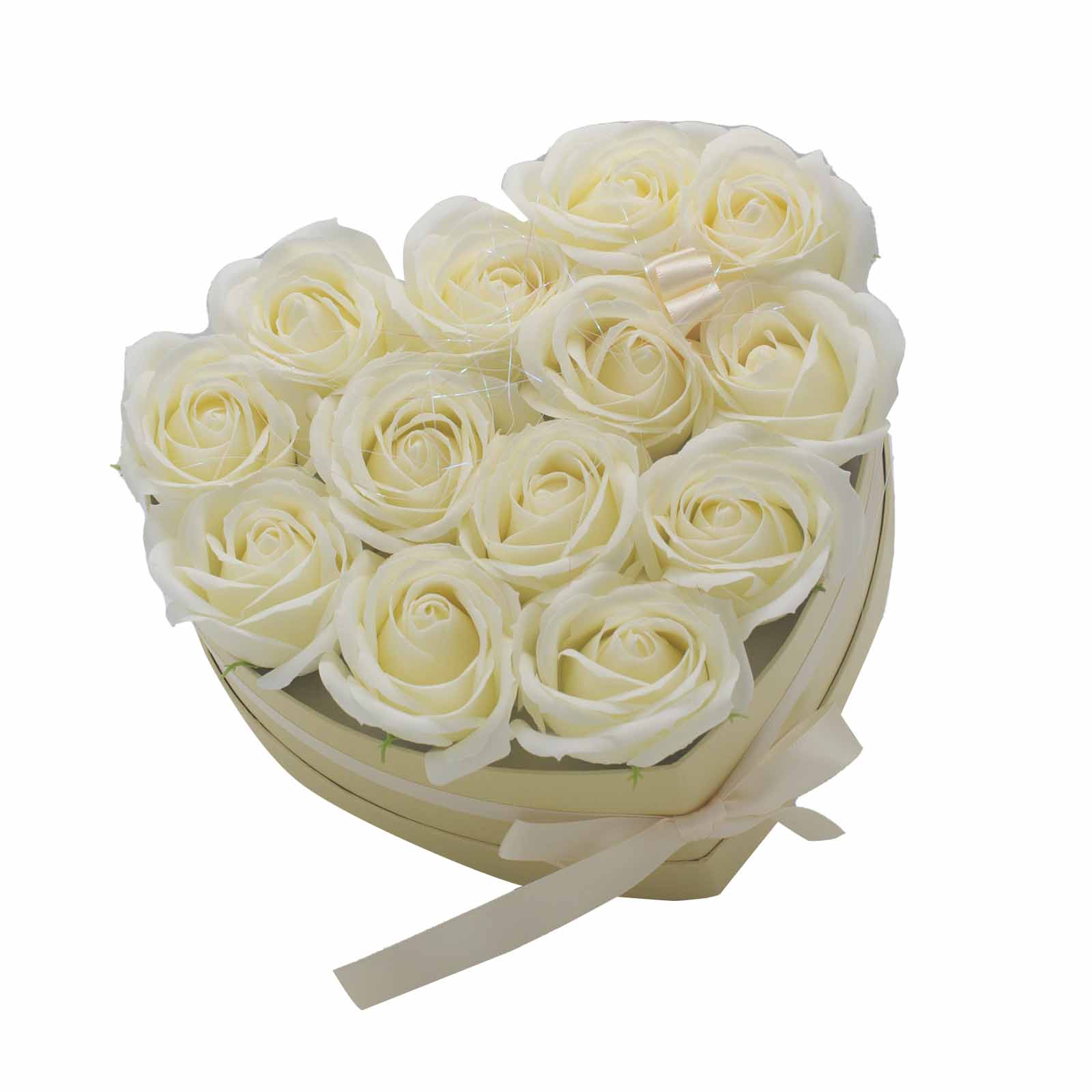 Buchet Cadou Flori de Sapun - 13 Trandafiri Crem - Inima