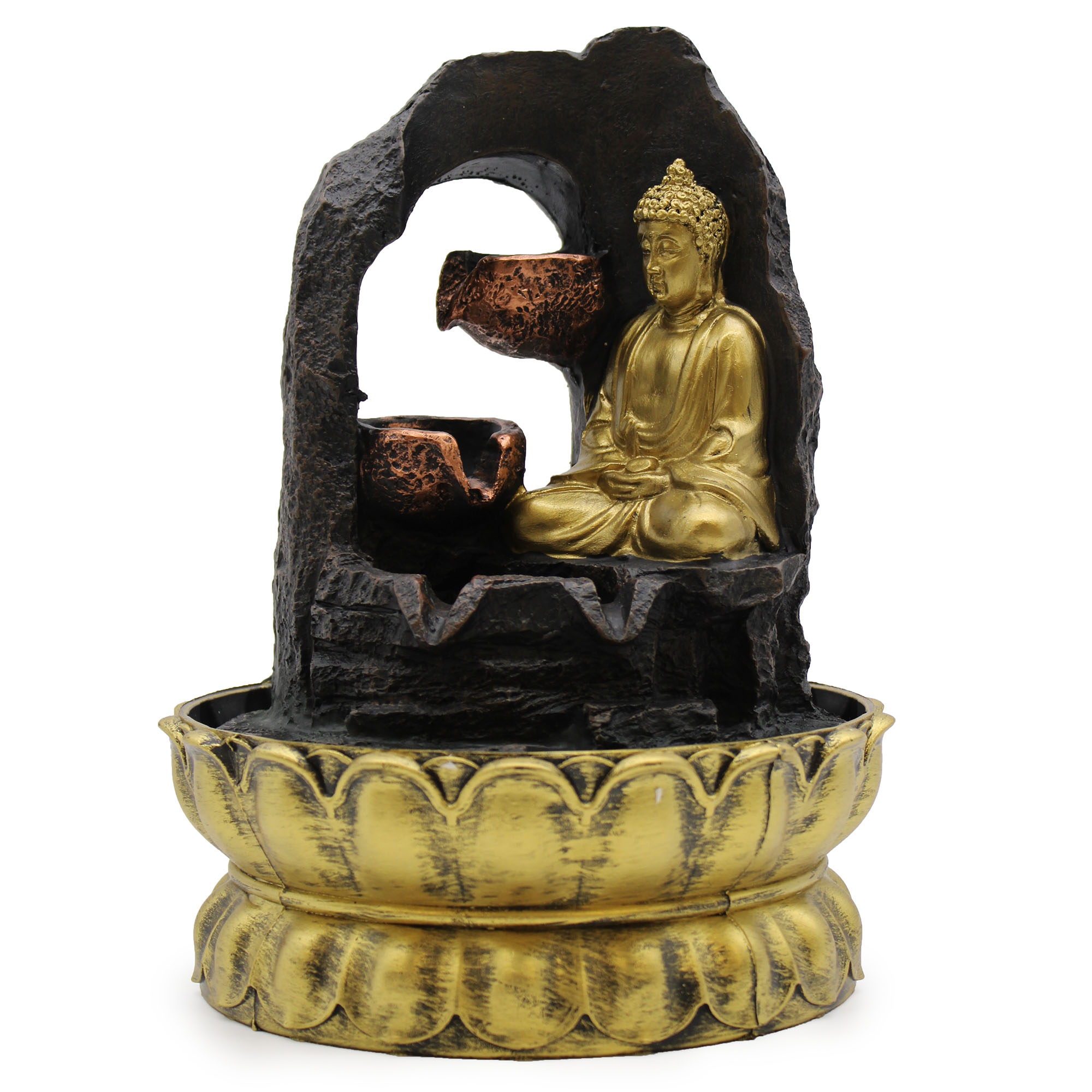 Fântână Arteziană - 30cm - Buddha Auriu care Meditează