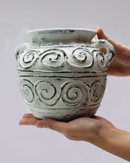 Ghiveci Grec De Lut Cu Mânere – Crem 15cm