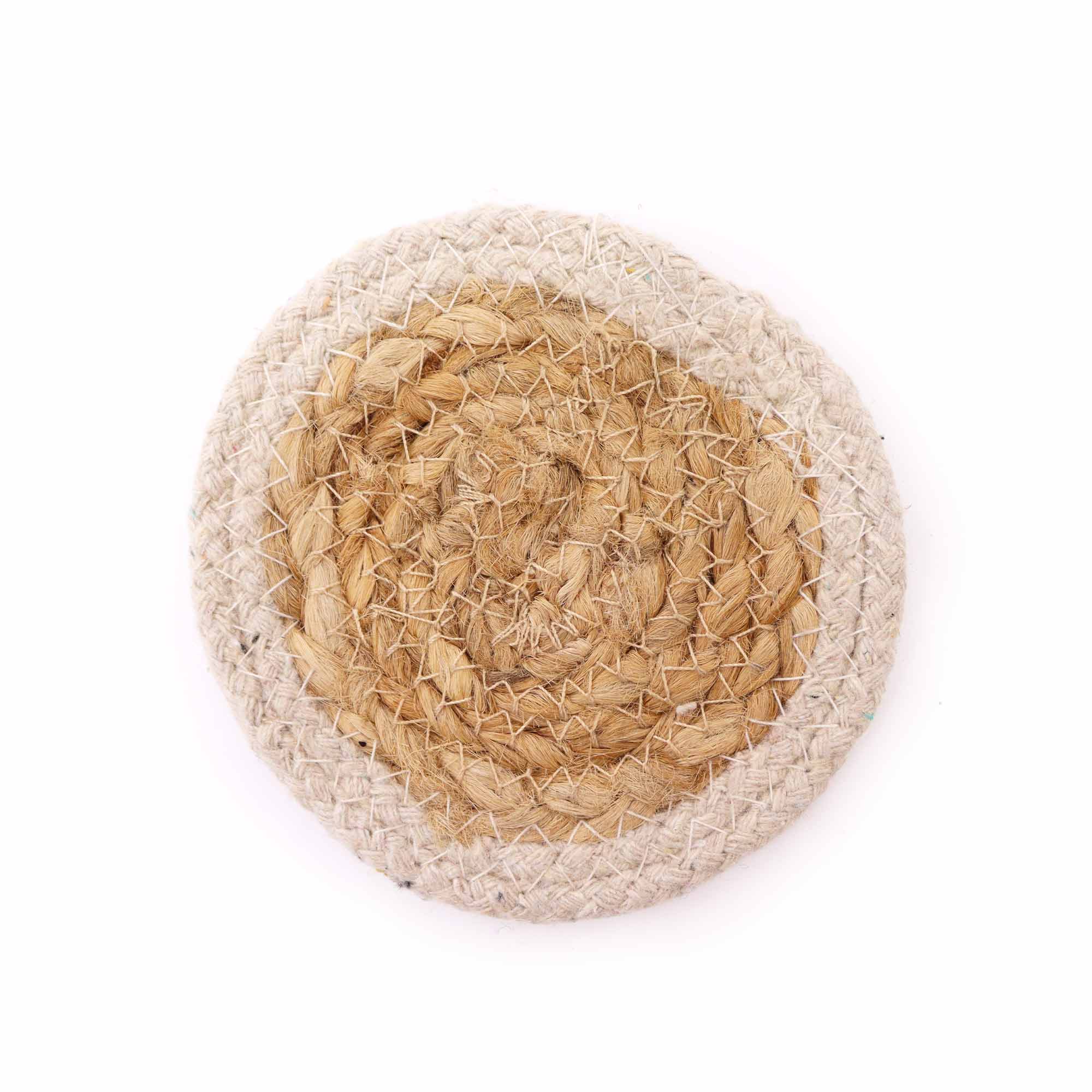 Coaster Natural - Iuta & Bumbac 10cm (set de 4) - Border Ivory