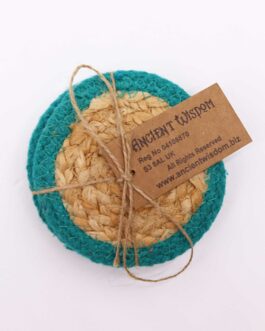 Coaster natural – Iuta & Bumbac 10cm (set de 4) – Teal Boarder