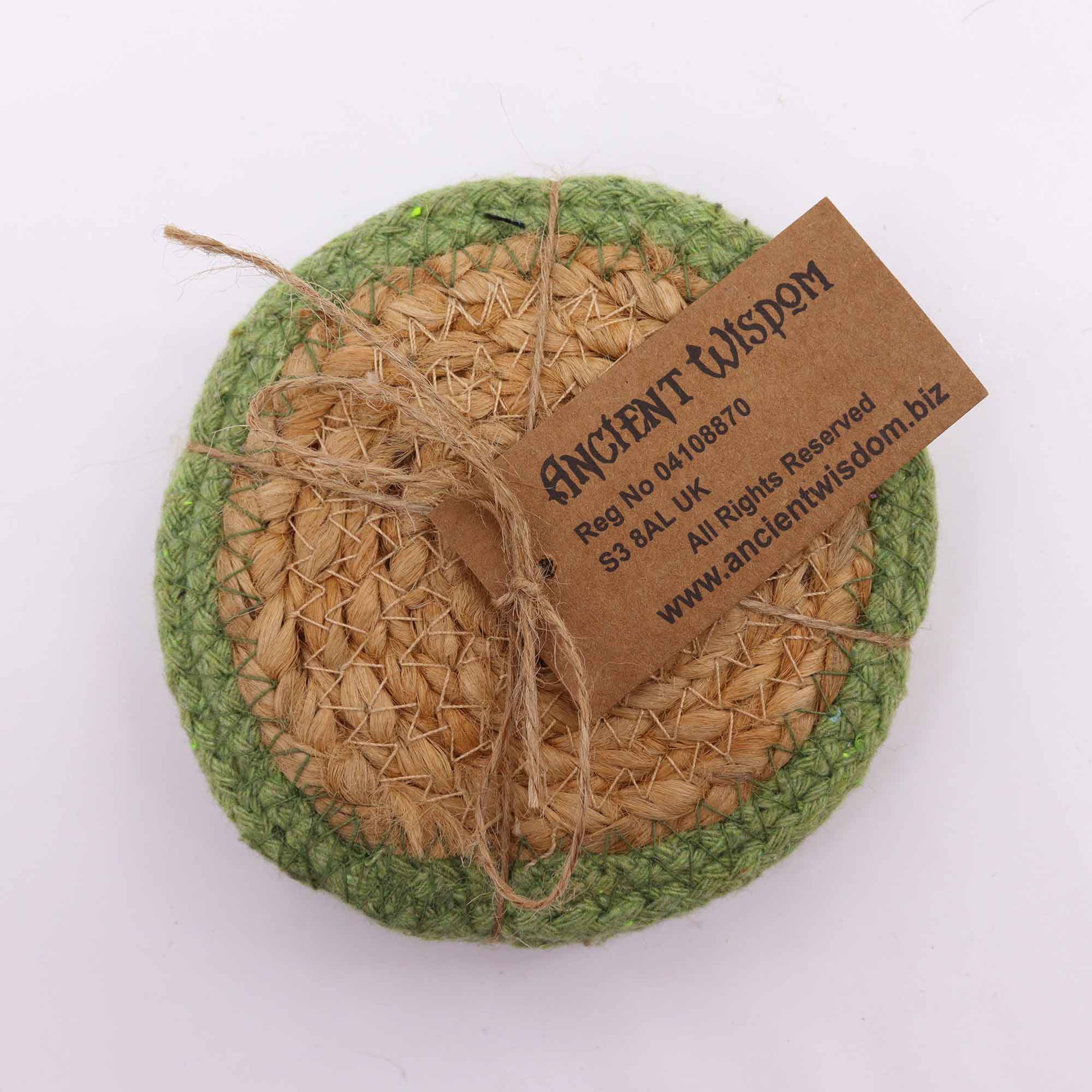 Coaster Natural - Iuta & Bumbac 10cm (set de 4) - Olive Boarder 4 Coaster Natural - Iuta & Bumbac 10cm (set de 4) - Olive Boarder - imagine 2