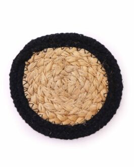 Coaster Natural – Iuta & Bumbac 10cm (set de 4) – Border Negru