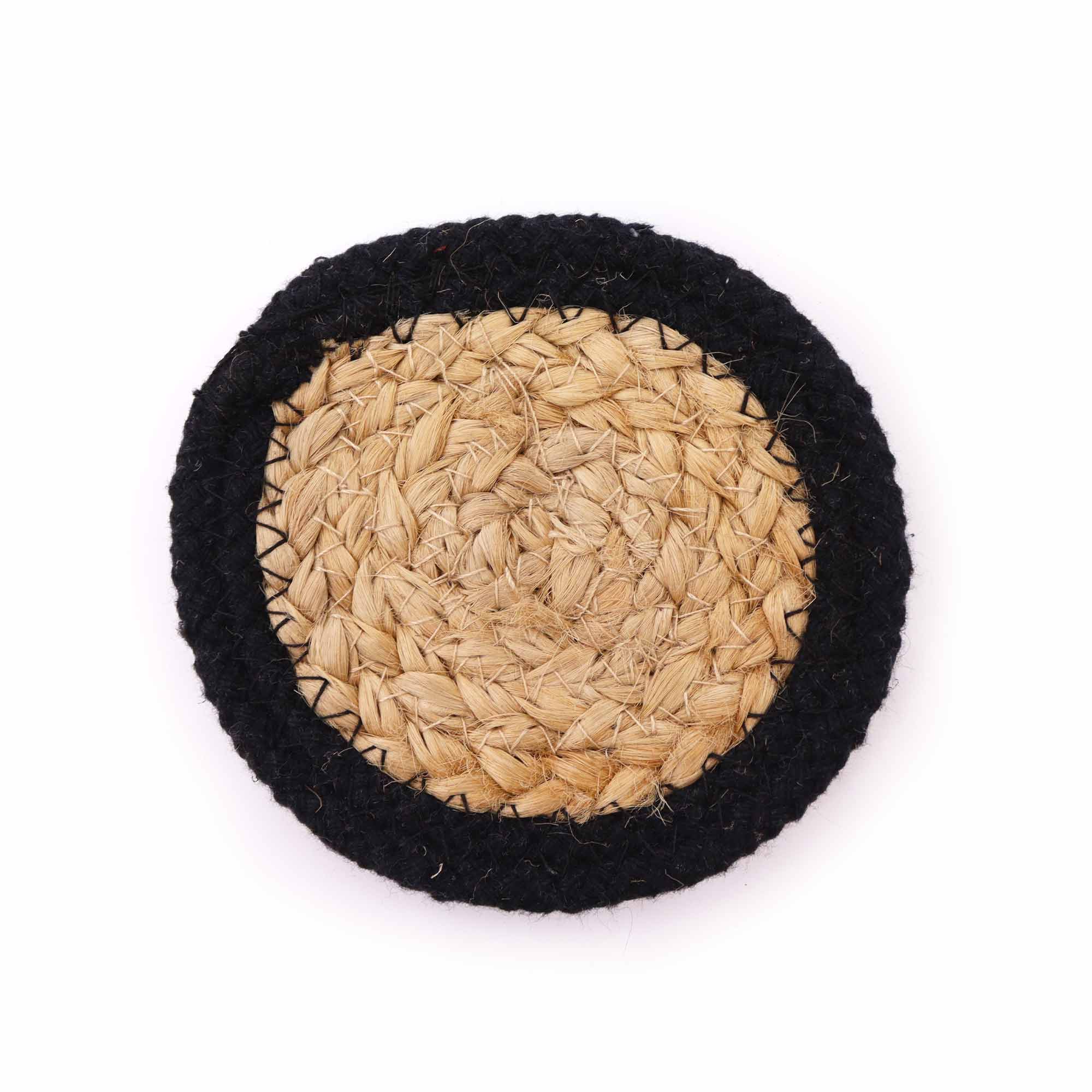 Coaster Natural - Iuta & Bumbac 10cm (set de 4) - Border Negru 2 Coaster Natural - Iuta & Bumbac 10cm (set de 4) - Border Negru
