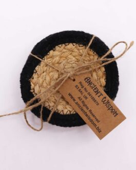 Coaster Natural – Iuta & Bumbac 10cm (set de 4) – Border Negru