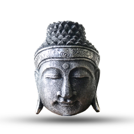 Decorațiune pentru casă Cap Buddha - 25cm - Finisaj Argintiu Strălucitor