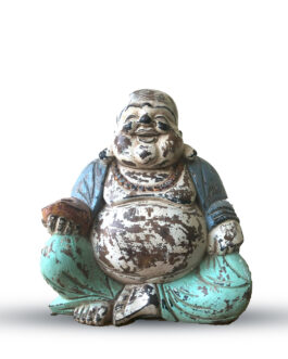 Statuie Buddha sculptată manual de epocă cu mentă albastră – 30 cm – Buddha fericit