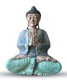 Statuie Buddha sculptată manual de epocă cu mentă albastră – 40cm – Bun venit