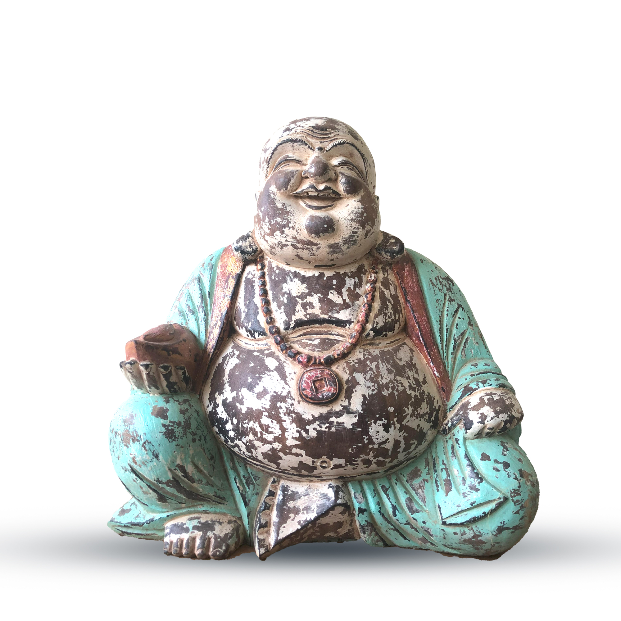 Statuie Buddha sculptată manual din mentă vintage - 40cm - Buddha fericit