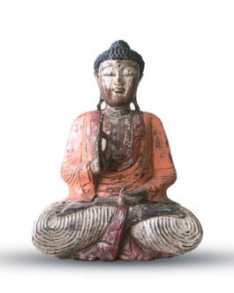Statuie Buddha sculptată manual portocaliu de epocă – 60cm – Transmitere didactică