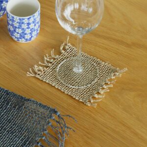 Set de 4 Coaster natural cu franjuri din iarbă de mare - natural 25 Set de 4 Coaster natural cu franjuri din iarbă de mare - natural